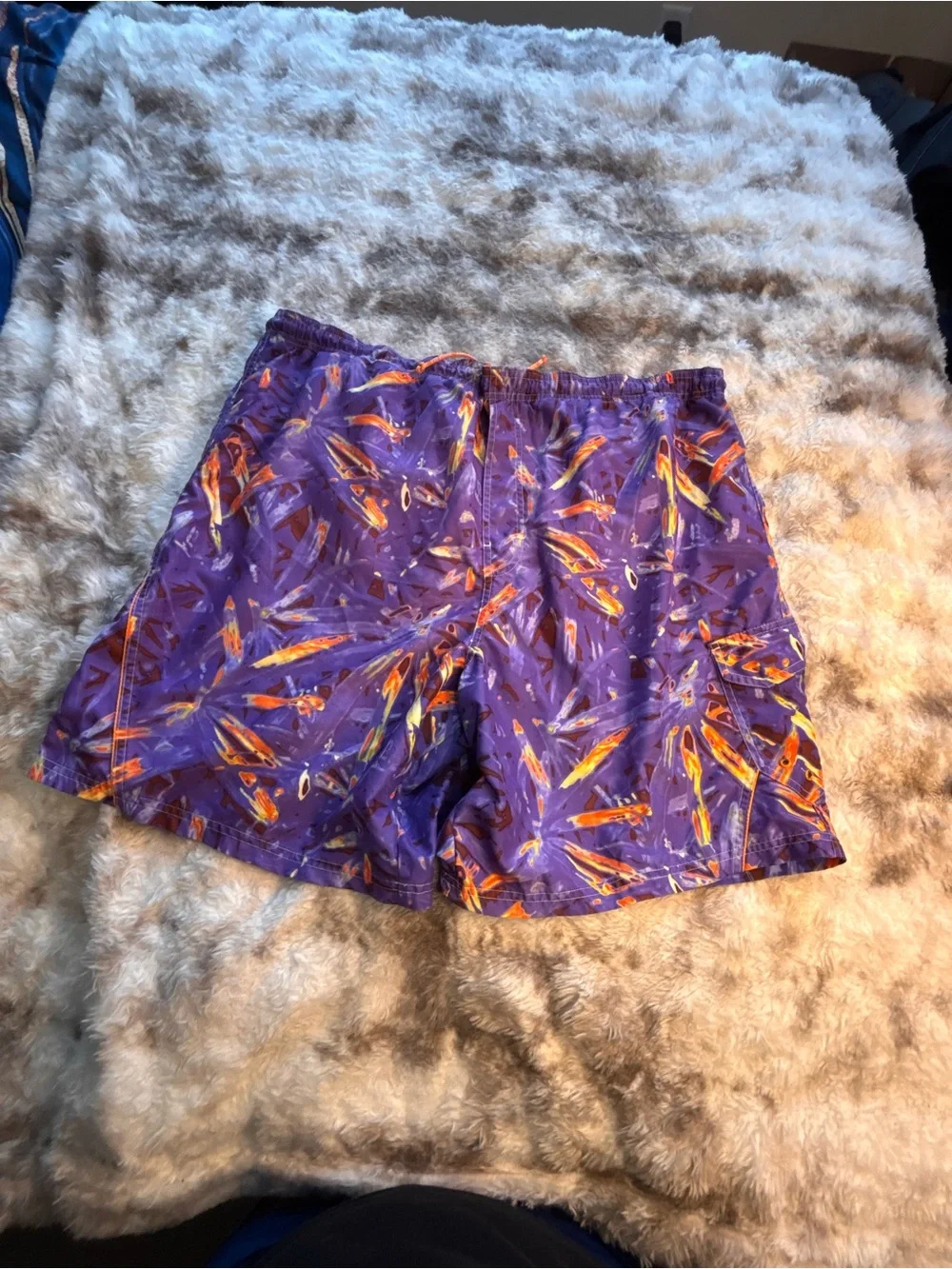 Joe Boxer Purple Swim Shorts with Orange and Yellow Surf Print